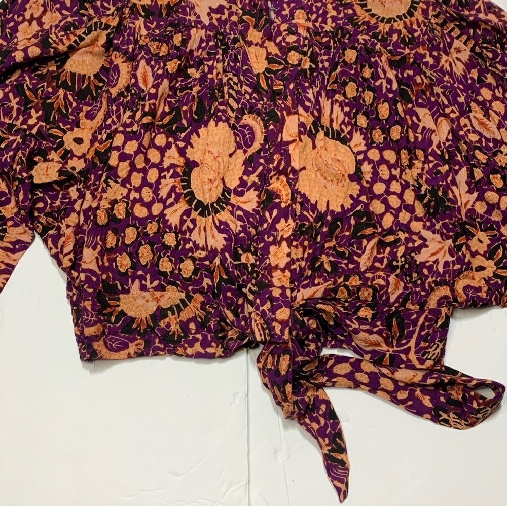 Rachel Zoe Floral Tie Waist Blouse Women’s Medium Balloon Sleeve Boho Top NWT - Picture 5 of 10